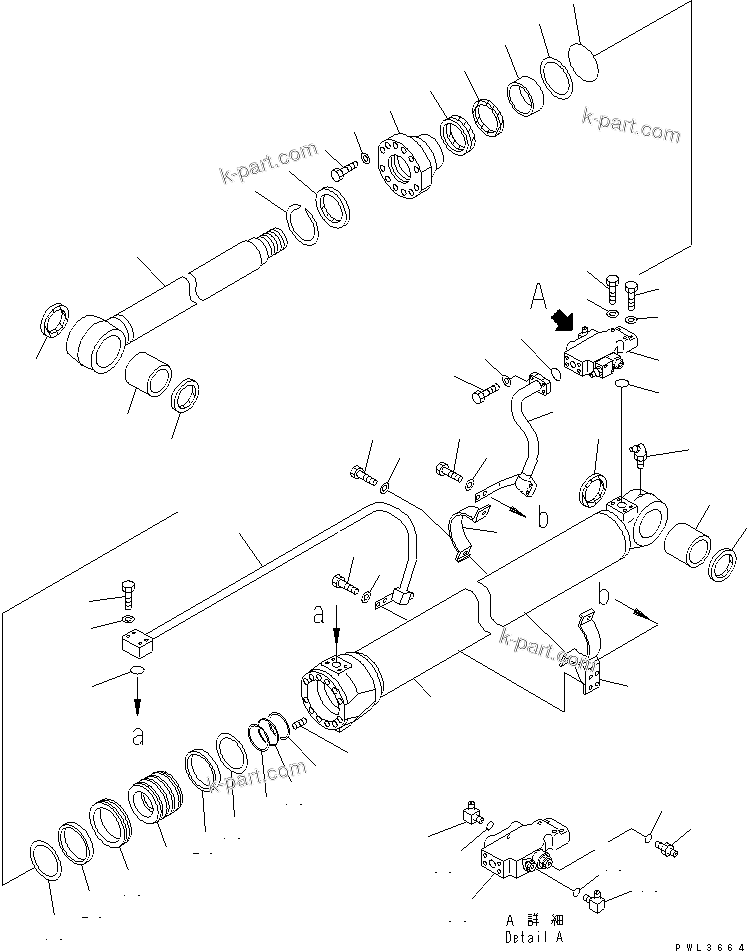 Komatsu parts book diagram for PC200EL-6K S/N K30001-UP: BOOM CYLINDER (R.H.) (WITH SAFETY VALVE) (FOR STRAIGHT BOOM)(#K32001-)