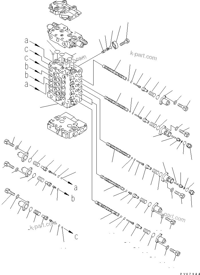 Komatsu parts book diagram for PC200EL-6K S/N K30001-UP: MAIN VALVE (1/10) (1-ACTUATOR)(#K32001-)