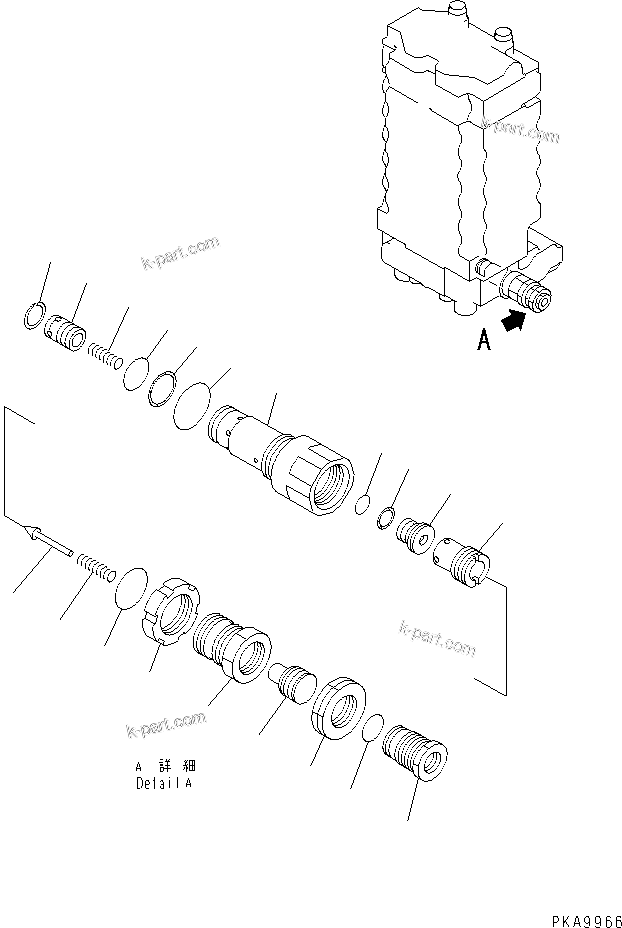 Komatsu parts book diagram for PC200EL-6K S/N K30001-UP: MAIN VALVE (7/10) (1-ACTUATOR)(#K32001-)