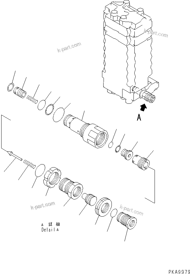 Komatsu parts book diagram for PC200EL-6K S/N K30001-UP: MAIN VALVE (7/12) (2-ACTUATOR) (FOR 2-PIECE BOOM)