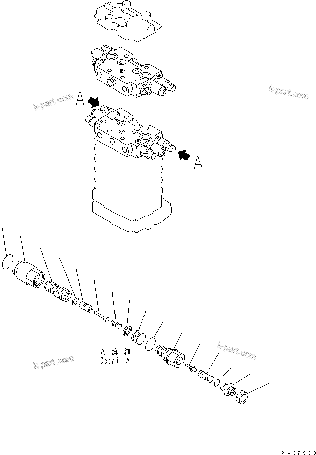 Komatsu parts book diagram for PC200EL-6K S/N K30001-UP: MAIN VALVE (10/12) (2-ACTUATOR) (FOR 2-PIECE BOOM)