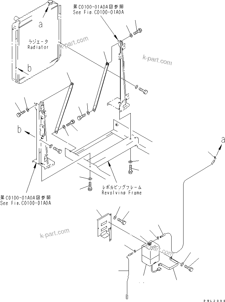Komatsu parts book diagram for PC200EN-6K S/N K30001-UP: COOLING (SUB TANK AND RADIATOR MOUNT) (RIGID TYPE OIL COOLER)(#K32001-)