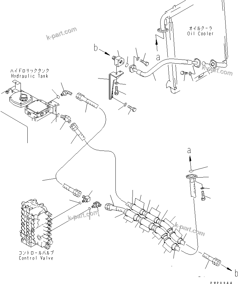 Komatsu parts book diagram for PC200EN-6K S/N K30001-UP: OIL COOLER LINE (HCU)(#K32376-)