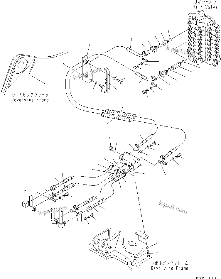 Komatsu parts book diagram for PC200EN-6K S/N K30001-UP: BOOM LINE (ADDITIONAL PIPING) (FOR 2-PIECE BOOM)
