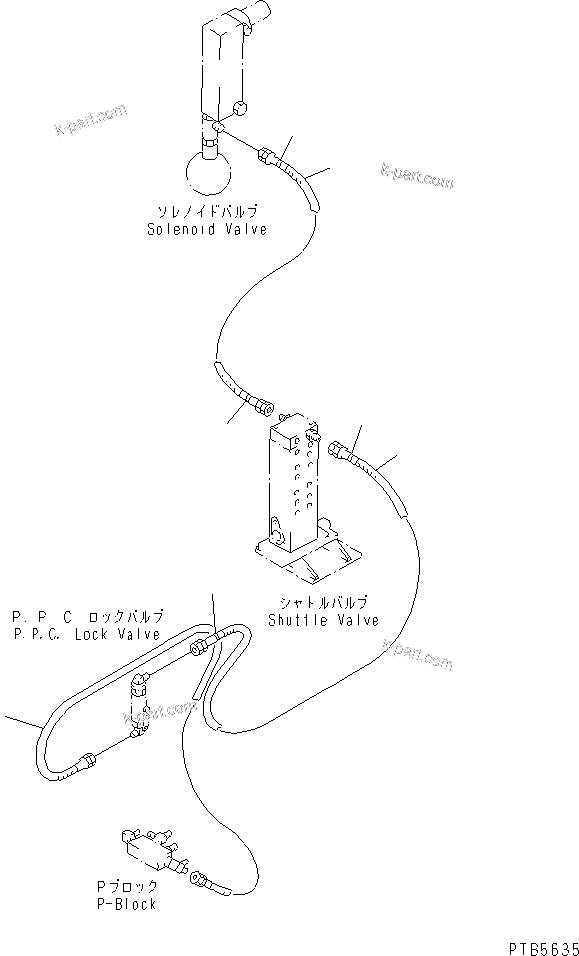 Komatsu parts book diagram for PC200EN-6K S/N K30001-UP: SHUTTLE VALVE LINE (P-PORT PIPING)