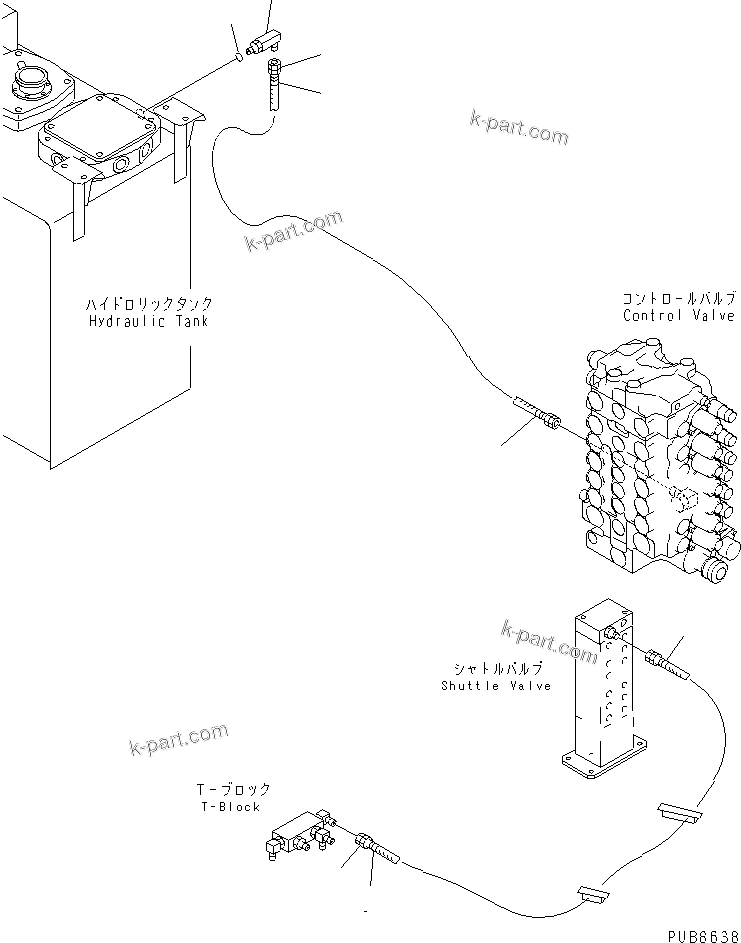 Komatsu parts book diagram for PC200EN-6K S/N K30001-UP: SHUTTLE VALVE LINE (T-PORT PIPING)