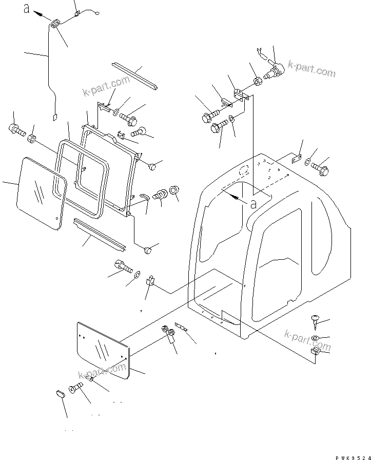 Komatsu parts book diagram for PC200EN-6K S/N K30001-UP: OPERATOR'S CAB (FRONT WINDOW)(#K30264-K34000)