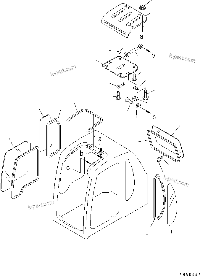 Komatsu parts book diagram for PC200EN-6K S/N K30001-UP: OPERATOR'S CAB (3/7) (WINDOW AND ROOF VENTILATOR)(#K30001-K30263)