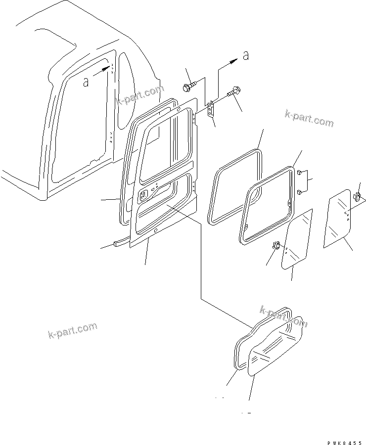 Komatsu parts book diagram for PC200EN-6K S/N K30001-UP: OPERATOR'S CAB (DOOR)(#K30264-K34000)