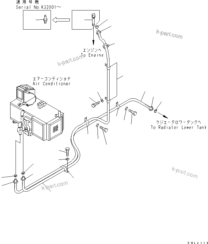 Komatsu parts book diagram for PC200EN-6K S/N K30001-UP: AIR CONDITIONER (HEATING LINE)