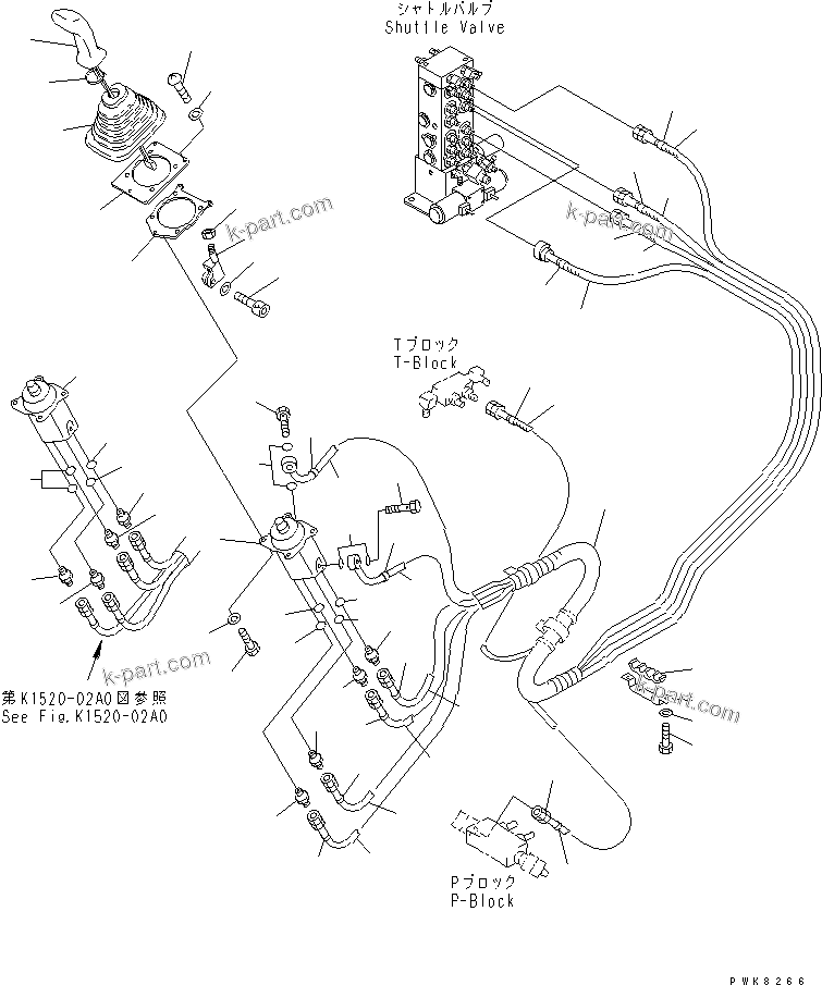 Komatsu parts book diagram for PC200EN-6K S/N K30001-UP: PPC WORK LINE (PPC VALVE AND LEFT STAND HOSE)(#K30185-K34000)