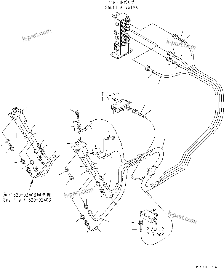 Komatsu parts book diagram for PC200EN-6K S/N K30001-UP: PPC WORK LINE (PPC VALVE AND LEFT STAND HOSE)(#K34001-)