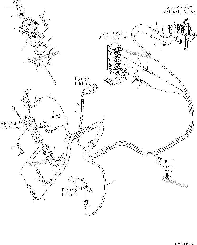 Komatsu parts book diagram for PC200EN-6K S/N K30001-UP: PPC WORK LINE (RIGHT STAND HOSE)(#K30185-K34000)