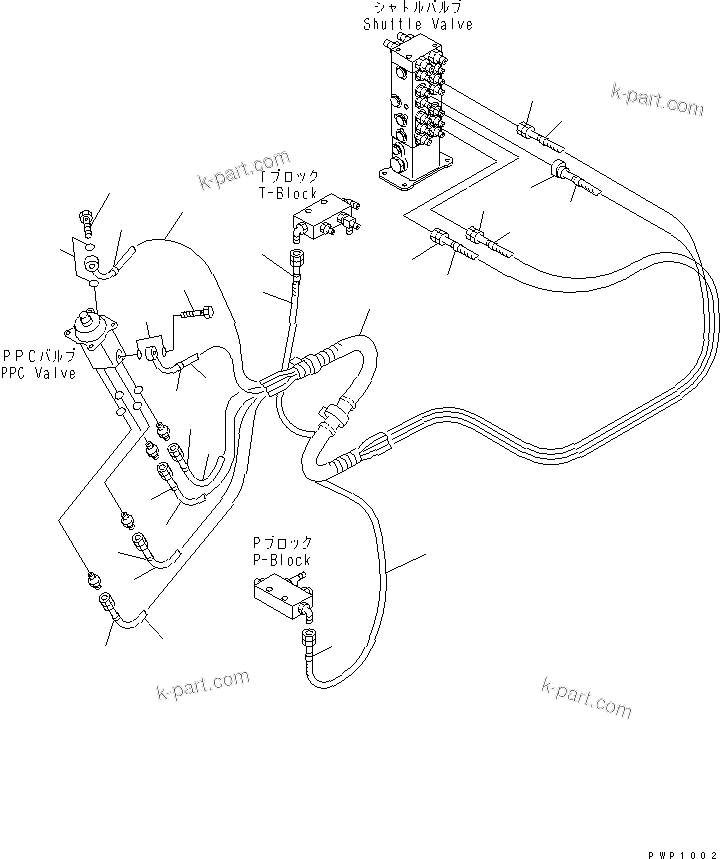 Komatsu parts book diagram for PC200EN-6K S/N K30001-UP: PPC WORK LINE (RIGHT STAND HOSE)(#K34001-)
