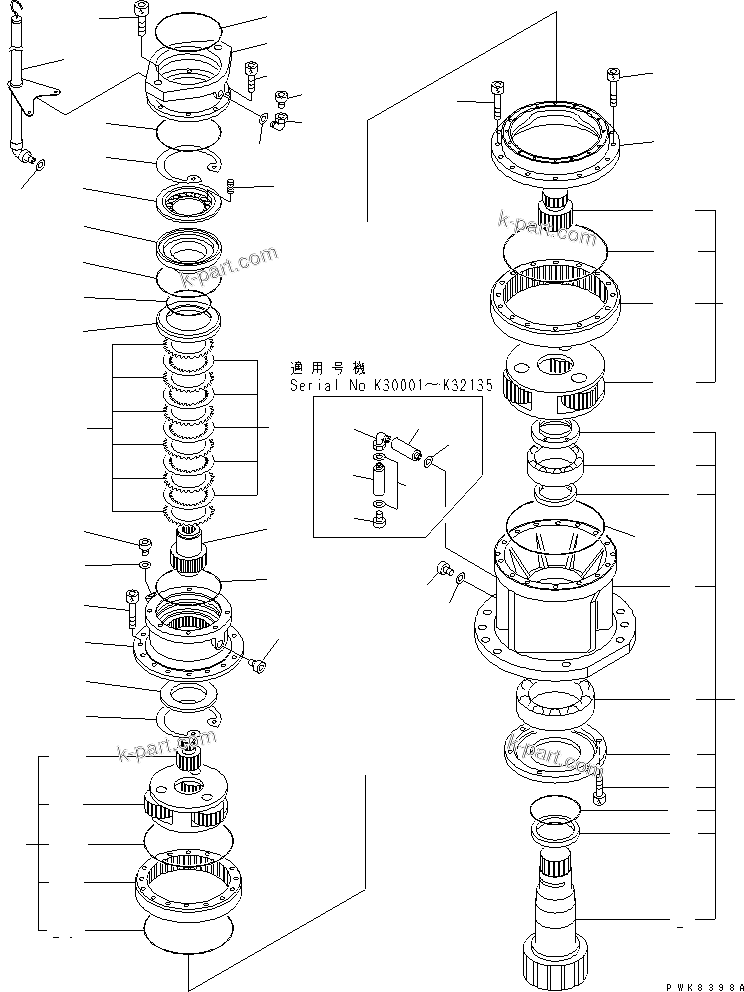 Komatsu parts book diagram for PC200EN-6K S/N K30001-UP: SWING MACHINERY