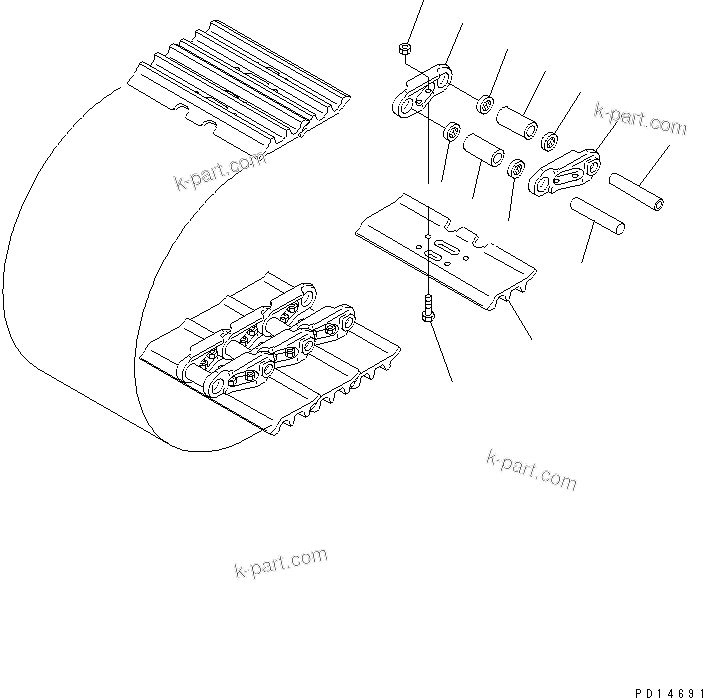 Komatsu parts book diagram for PC200EN-6K S/N K30001-UP: TRACK SHOE (TRIPLE GROUSER WITH HOLE) (600MM WIDE)
