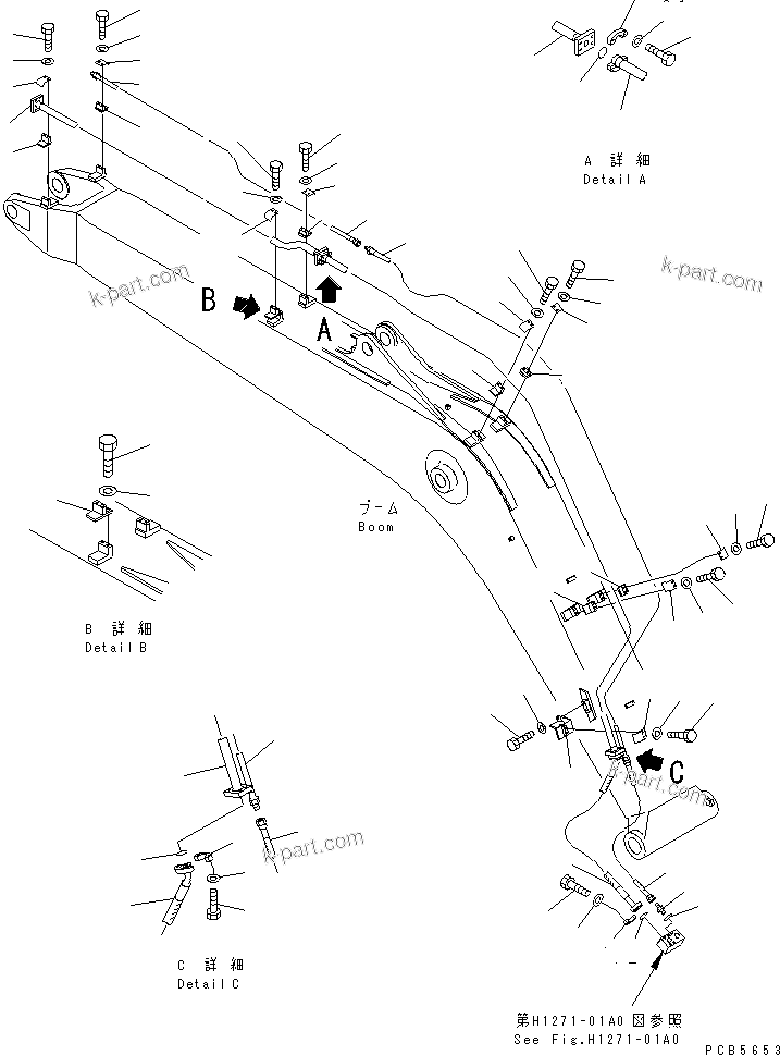 Komatsu parts book diagram for PC200EN-6K S/N K30001-UP: BOOM (ADDITIONAL PIPING) (FOR BREAKER)(#K30001-K30014)