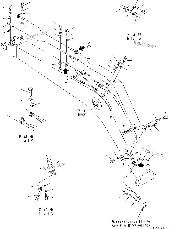 Komatsu parts book diagram for PC200EN-6K S/N K30001-UP: BOOM (ADDITIONAL PIPING) (FOR BREAKER)(#K30125-K32375)
