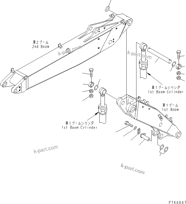 Komatsu parts book diagram for PC200EN-6K S/N K30001-UP: FIRST BOOM (PIN) (FOR 2-PIECE BOOM)