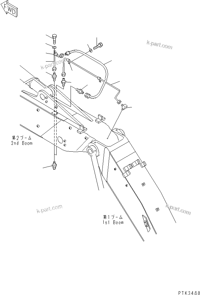 Komatsu parts book diagram for PC200EN-6K S/N K30001-UP: SECOND BOOM LUBRICATING LINE-(FOR 2-PIECE BOOM)