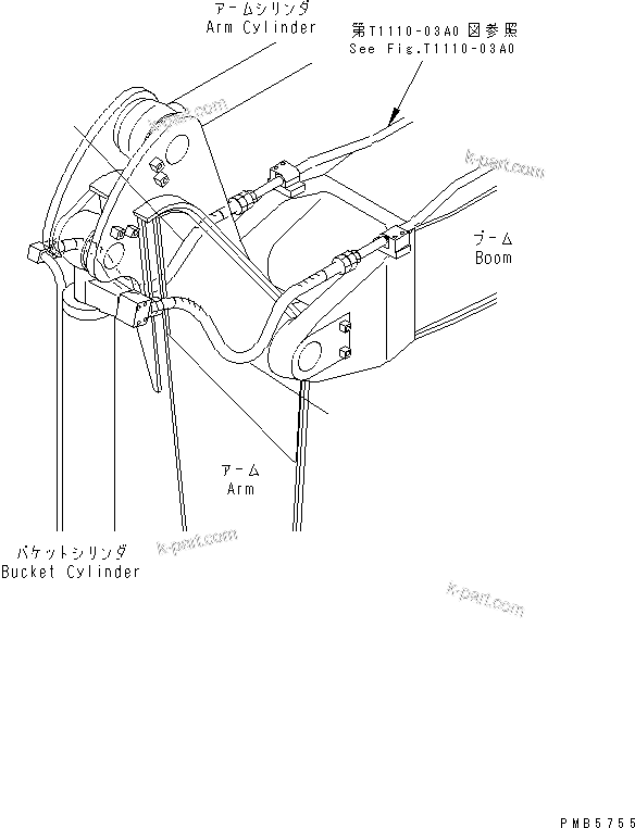 Komatsu parts book diagram for PC200EN-6K S/N K30001-UP: ARM (BUCKET CYLINDER HOSE) (1.8M ARM)
