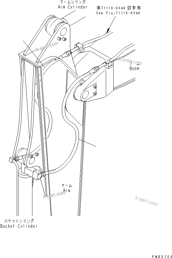 Komatsu parts book diagram for PC200EN-6K S/N K30001-UP: ARM (BUCKET CYLINDER HOSE) (2.9M ARM)