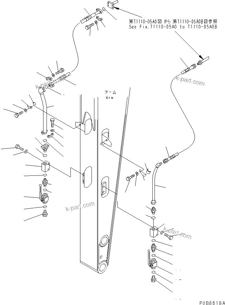 Komatsu parts book diagram for PC200EN-6K S/N K30001-UP: ARM (2.25M) (ADDITIONAL PIPING) (FOR BREAKER)(#K30015-K32375)