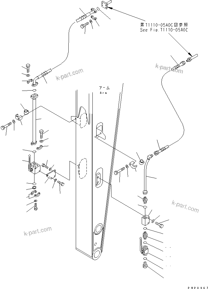 Komatsu parts book diagram for PC200EN-6K S/N K30001-UP: ARM (2.6M) (ADDITIONAL PIPING) (FOR BREAKER)(#K32376-)