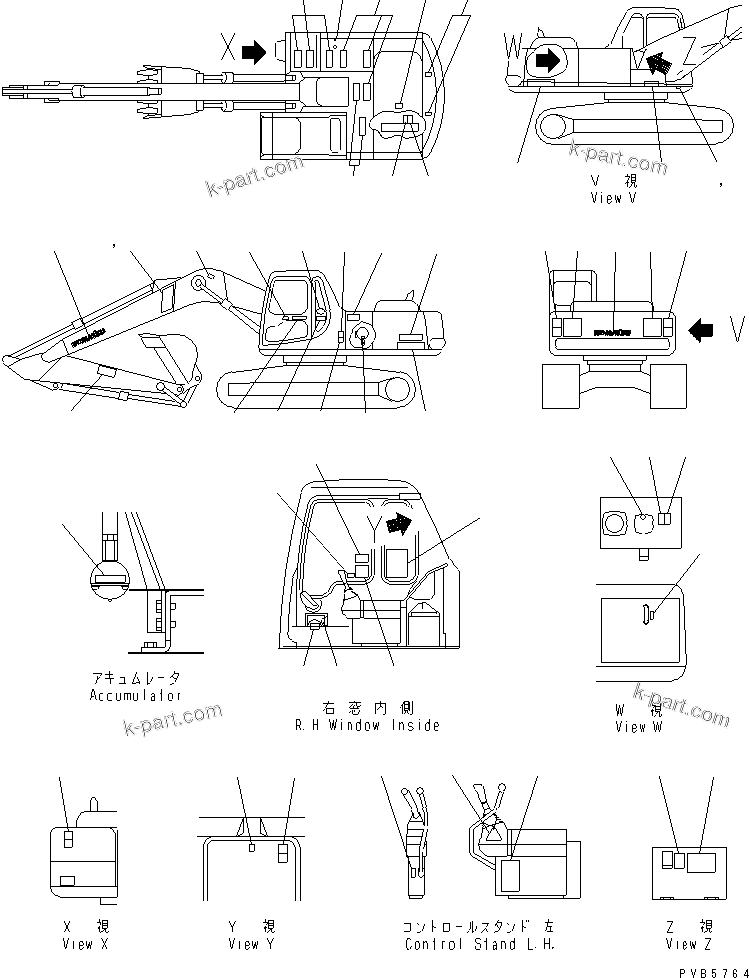 Komatsu parts book diagram for PC200EN-6K S/N K30001-UP: DECAL AND PLATE (ENGLISH)(#K30001-K34000)