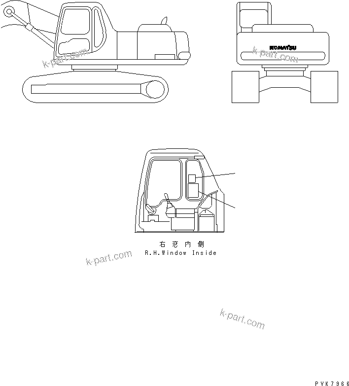 Komatsu parts book diagram for PC200EN-6K S/N K30001-UP: DECAL UNIT-(FOR 2-PIECE BOOM)