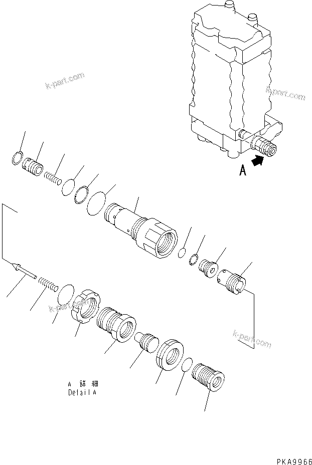 Komatsu parts book diagram for PC200EN-6K S/N K30001-UP: MAIN VALVE (7/10) (1-ACTUATOR)(#K30001-K31999)