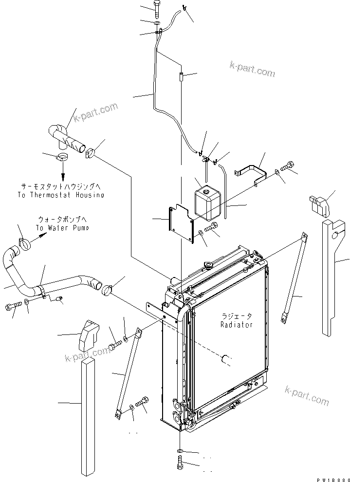 Komatsu parts book diagram for PC200LC-7-BP S/N 200001-UP: COOLING (PIPING ? SUB TANK AND RADIATOR MOUNT) (WITH AIR CONDITIONER)(#200001-250000)
