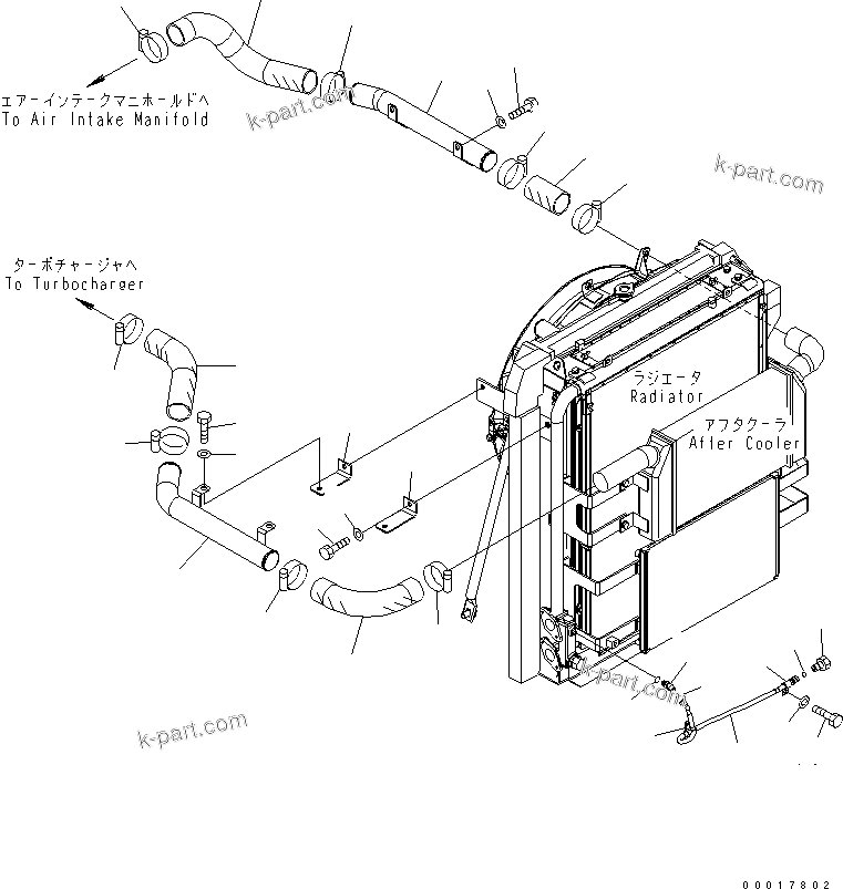 Komatsu parts book diagram for PC200LC-7-BP S/N 200001-UP: COOLING (AFTER COOLER PIPING) (WITH AIR CONDITIONER)(#250001-)
