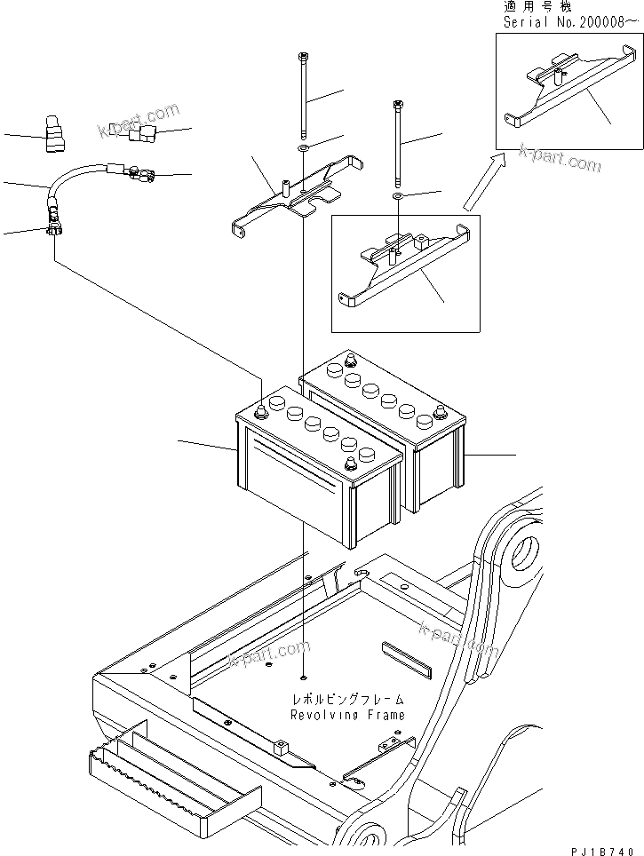 Komatsu parts book diagram for PC200LC-7-BP S/N 200001-UP: BATTERY (115E41R)