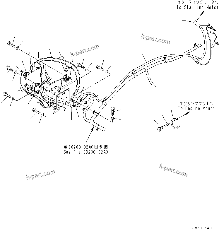 Komatsu parts book diagram for PC200LC-7-BP S/N 200001-UP: WIRING (STARTING HARNESS)(#200001-250000)