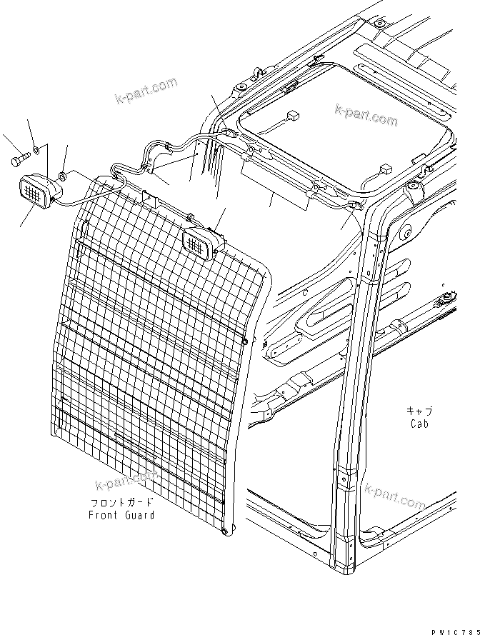 Komatsu parts book diagram for PC200LC-7-BP S/N 200001-UP: ADDITIONAL WORK LAMP (FOR LEVEL-1 GUARD)(#200008-)