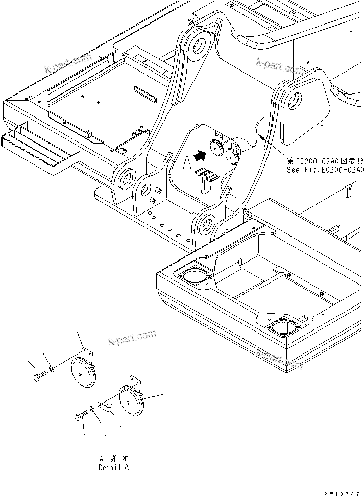 Komatsu parts book diagram for PC200LC-7-BP S/N 200001-UP: HORN