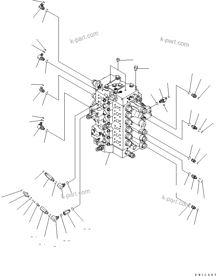 Komatsu parts book diagram for PC200LC-7-BP S/N 200001-UP: MAIN VALVE (CONNECTING PARTS) (1/2) (FOR ARM CRANE)