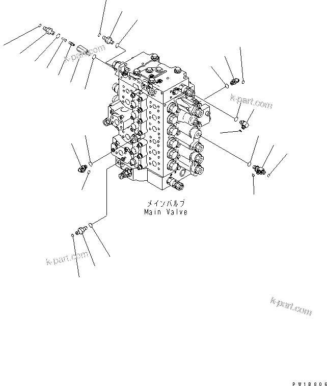 Komatsu parts book diagram for PC200LC-7-BP S/N 200001-UP: MAIN VALVE (CONNECTING PARTS) (2/2)