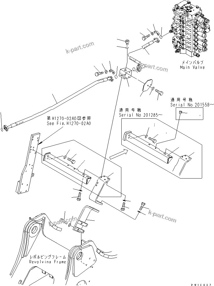 Komatsu parts book diagram for PC200LC-7-BP S/N 200001-UP: ATTACHMENT LINES (MAIN L.H.) (1 ACTUATOR)