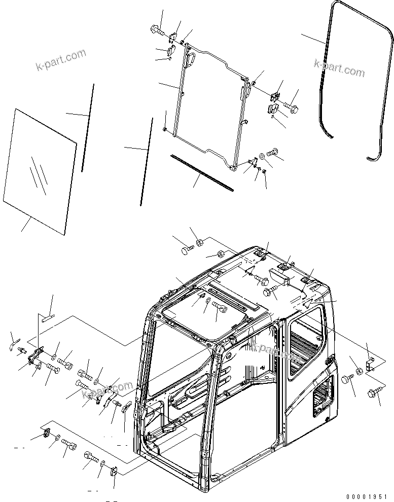 Komatsu parts book diagram for PC200LC-7-BP S/N 200001-UP: OPERATOR'S CAB (FRONT WINDOW)(#202849-203012)