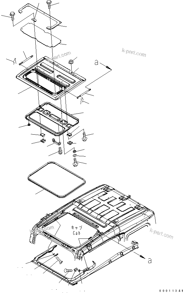 Komatsu parts book diagram for PC200LC-7-BP S/N 200001-UP: FLOOR FRAME (OPERATOR'S CAB) (ROOF WINDOW)(#250001-)