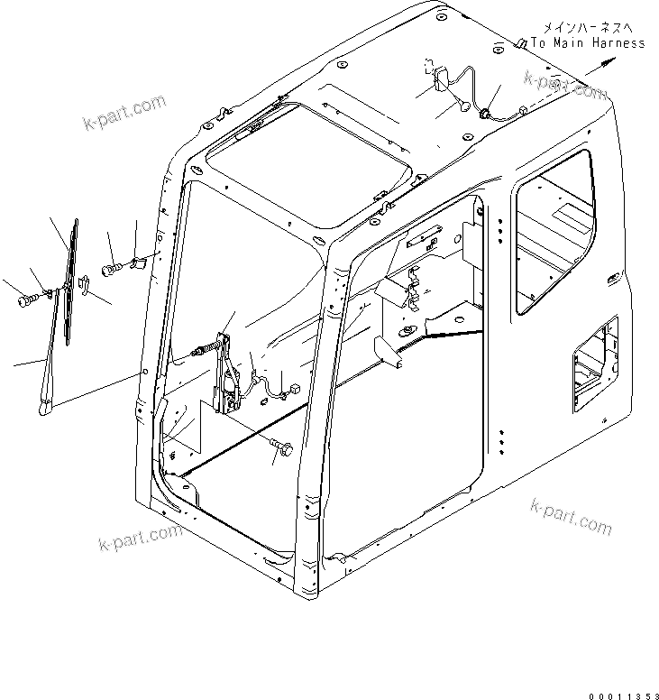 Komatsu parts book diagram for PC200LC-7-BP S/N 200001-UP: FLOOR FRAME (OPERATOR'S CAB) (ELECTRICAL) (WIPER AND ROOM LAMP)(#250001-)