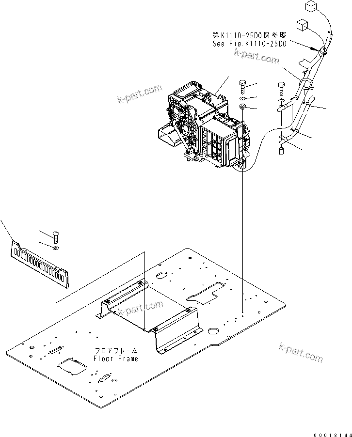 Komatsu parts book diagram for PC200LC-7-BP S/N 200001-UP: FLOOR FRAME (OPERATOR'S CAB) (AIR CONDITIONER AND FOOT COVER)(#250001-)