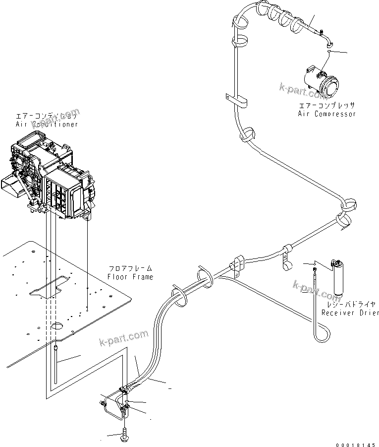 Komatsu parts book diagram for PC200LC-7-BP S/N 200001-UP: FLOOR FRAME (OPERATOR'S CAB) (AIR CONDITIONER HOSE)(#250001-)