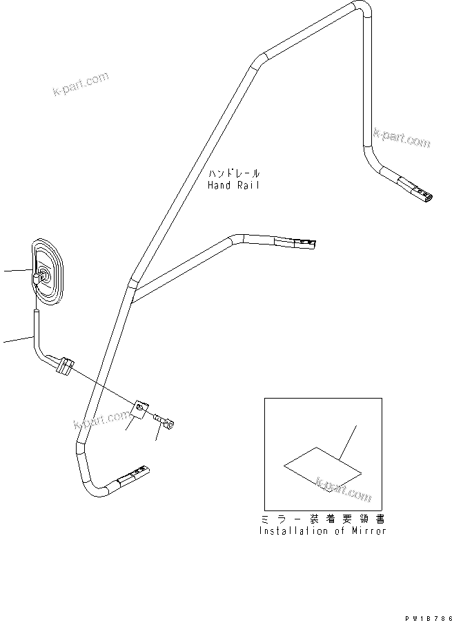 Komatsu parts book diagram for PC200LC-7-BP S/N 200001-UP: REAR VIEW MIRROR ? R.H.