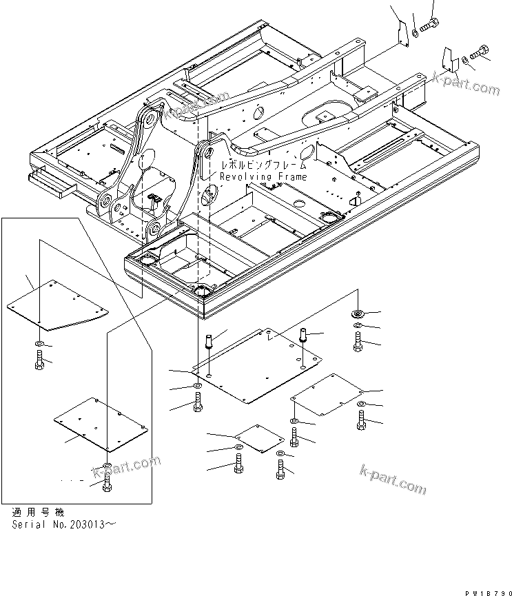 Komatsu parts book diagram for PC200LC-7-BP S/N 200001-UP: UNDER COVER (REVOLVING FRAME) (ENGINE ROOM)