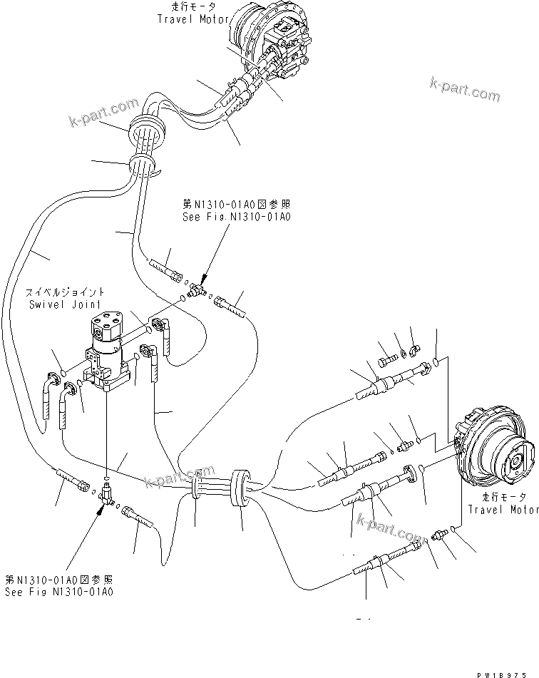 Komatsu parts book diagram for PC200LC-7-BP S/N 200001-UP: TRAVEL PIPING (LC)