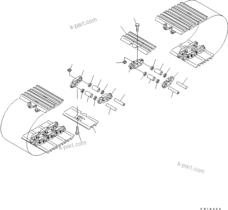 Komatsu parts book diagram for PC200LC-7-BP S/N 200001-UP: TRACK SHOE (TRIPLE GROUSER WITH HOLE) (600MM WIDE)
