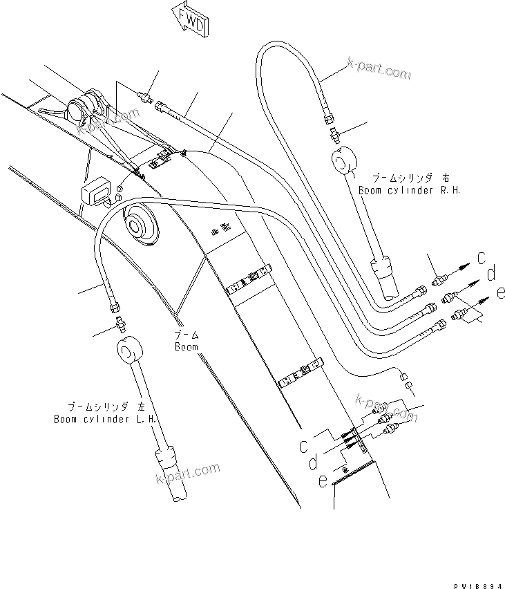 Komatsu parts book diagram for PC200LC-7-BP S/N 200001-UP: BOOM (LUBRICATING LINE AND WORKING LAMP HARNESS)(#200001-200007)